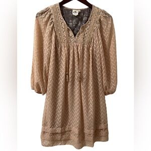 Anthropologie One September Pink Boho Dress XS Long Sleeve V Neck